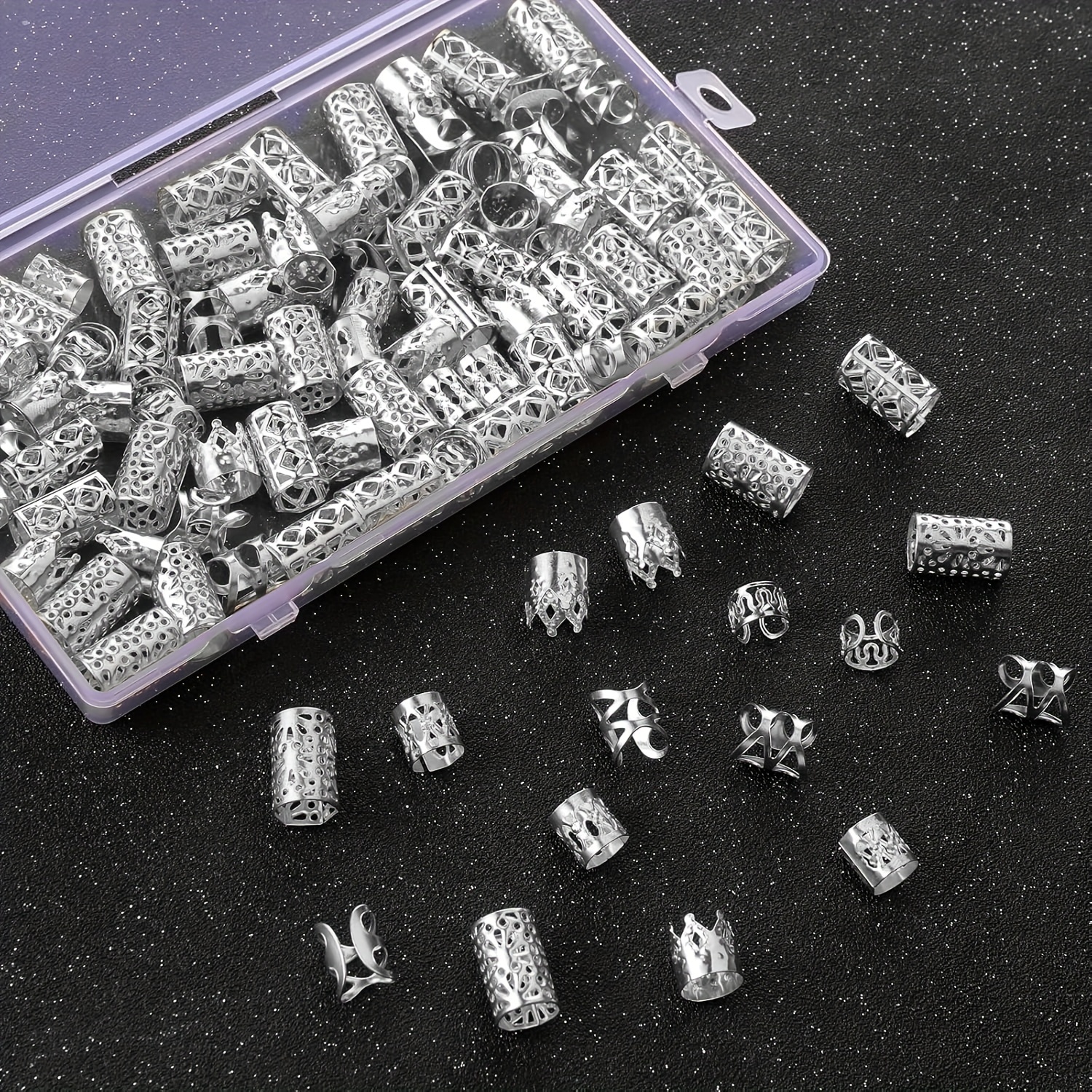 Image of 60pcs Hair Jewelry For Braids Additions, Loc Jewelry For Hair Braid Jewelry Additions For Women Metal Hair Rings Cuffs Clips For Dreadlock Hair Braids Jewelry Decorations (without Box)