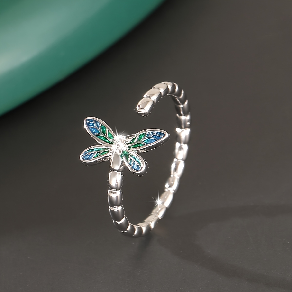 1 Temperament Fashion Copper Drip Oil Dragonfly Opening Ring Retro Versatile Ladies Adjustable Index Finger Ring Dating Gift