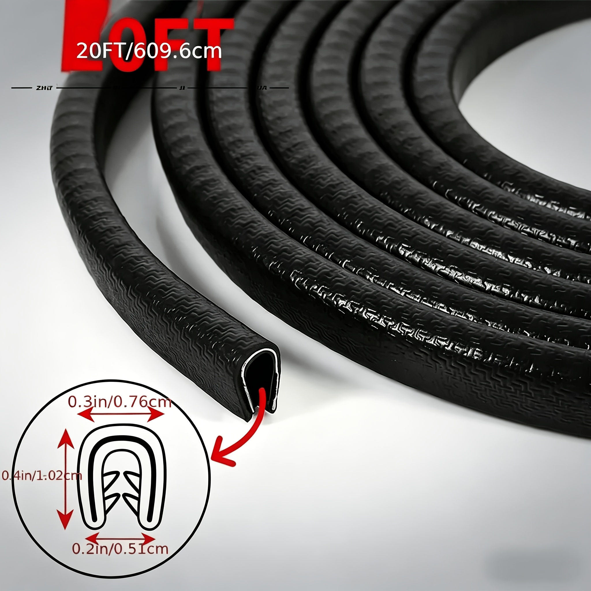 TEMU 240 Inch U-shaped Sealing Strip-vulcanized Rubber Car Door Edge Protector, Scratch And Impact Resistant, Universal Fit, Sound And Dust