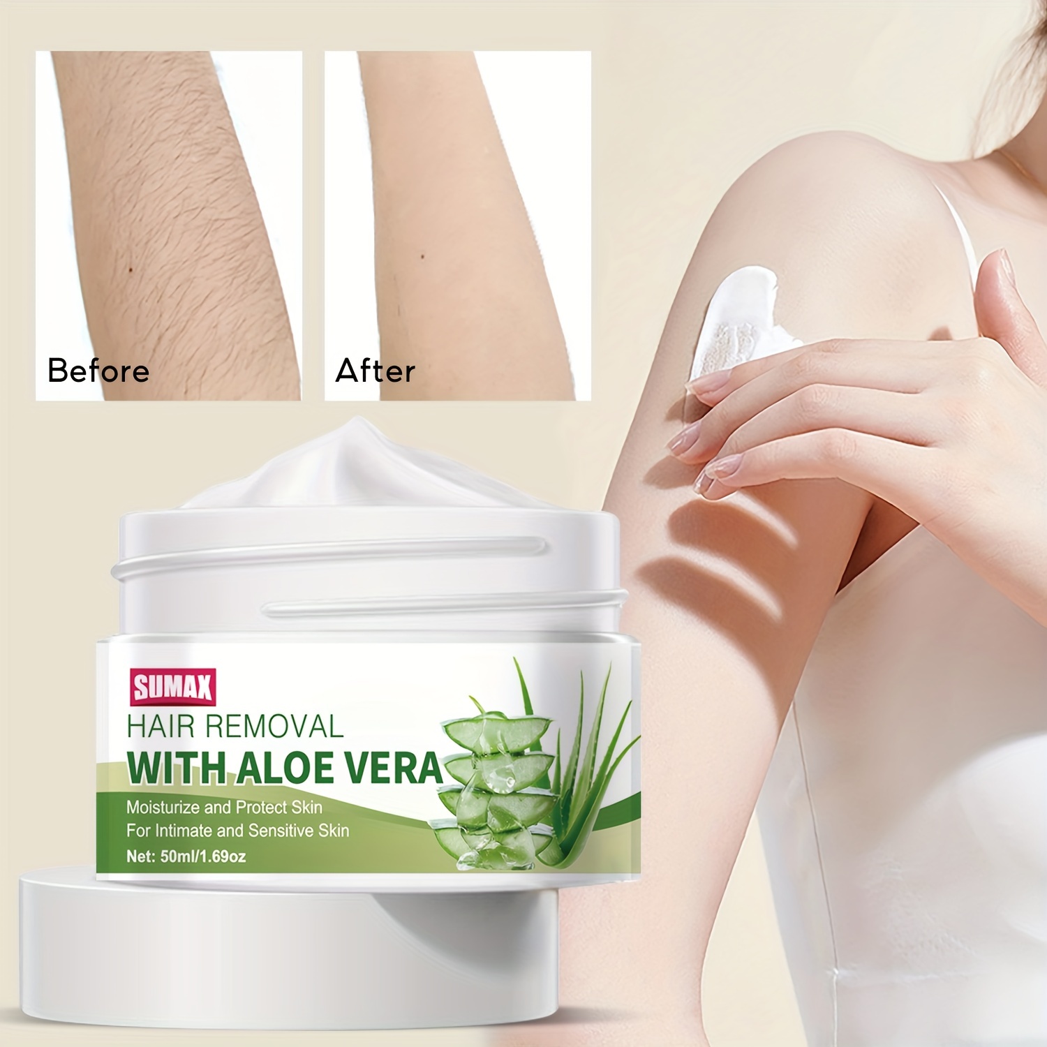 

Aloe Vera Hair Removal Cream, Painless And Fast Hair Removal, For Both Men And Women, Armpits, And Intimate Areas, Creating Smooth Skin