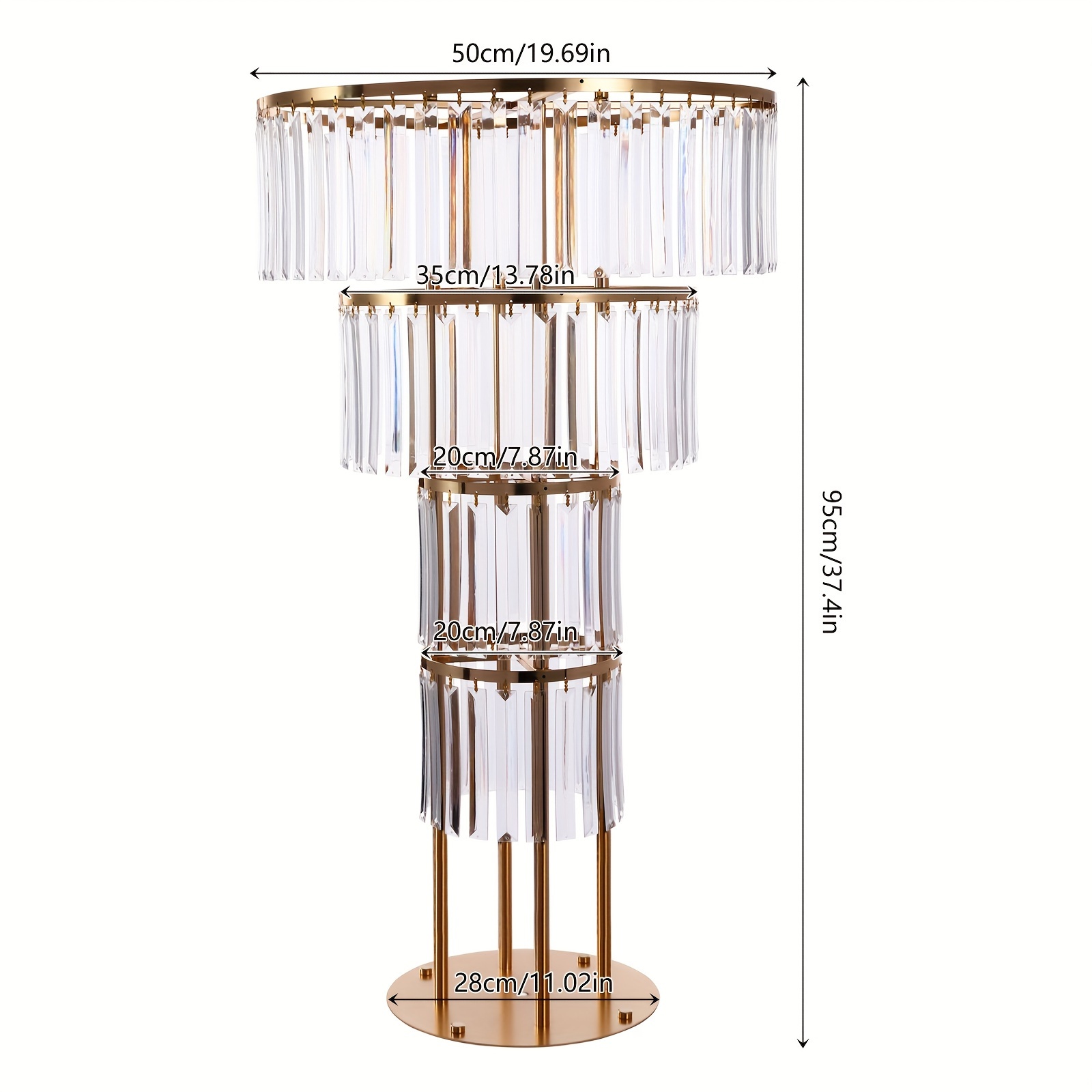 Image of Wedding Golden Vases Centerpieces Stand With Hanging Crystals 4 Tier Round Chandelier Pedestal Stand For Wedding Road T Stage Flower Arrangement Decoration