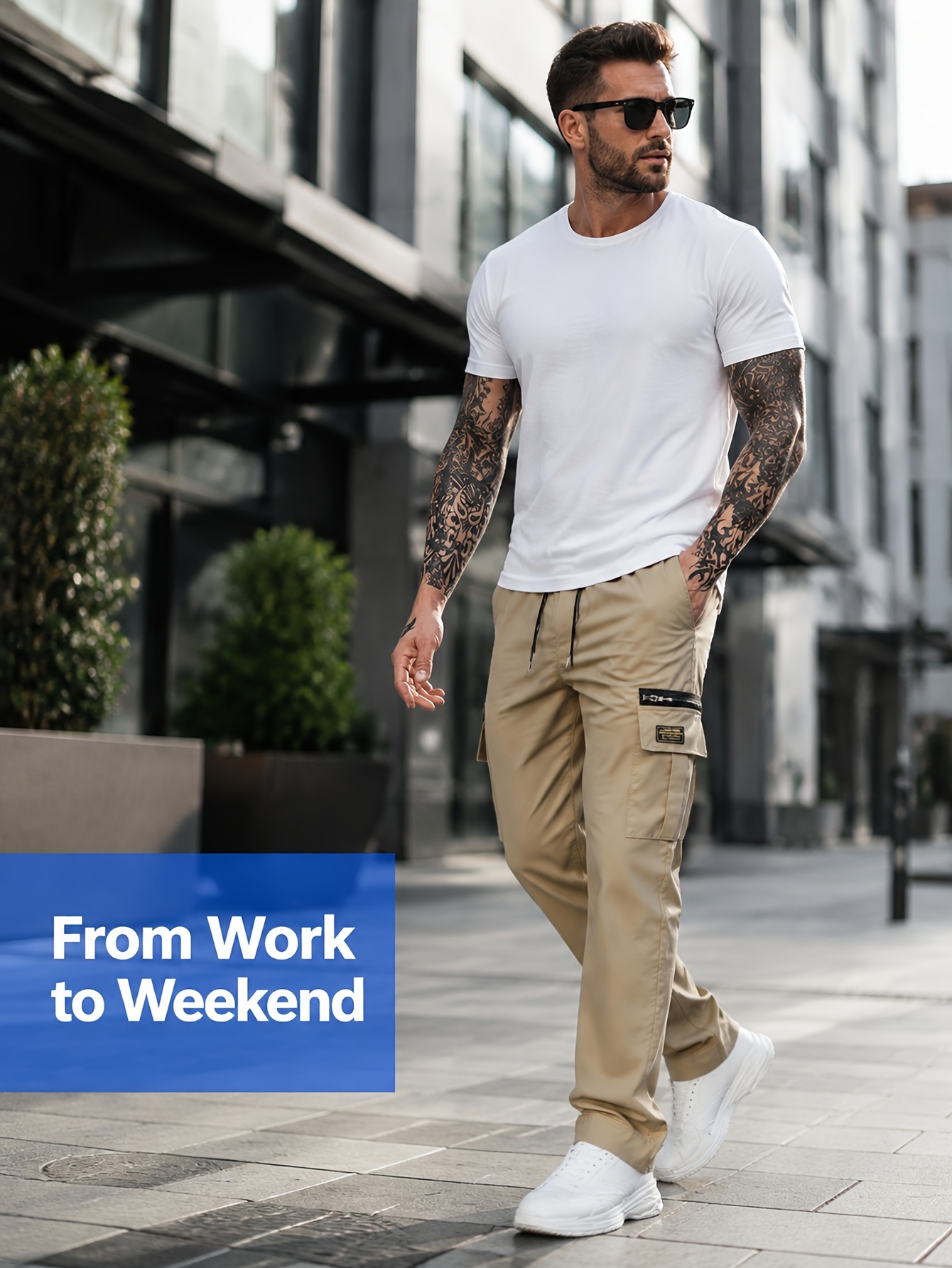 4pcs mens cargo long pants multi pocket loose straight leg elastic drawstring waist workwear outdoor holiday gift thanksgiving christmas black friday