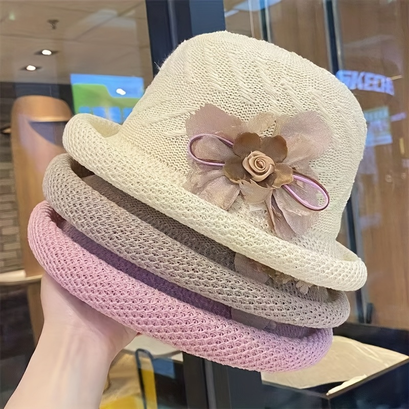 TEMU -decorated Rolled-up Hat, Fashionable Women's Straw Hat, Suitable For Traveling, Beach Activities And Cycling. Versatile Hats For Parties,