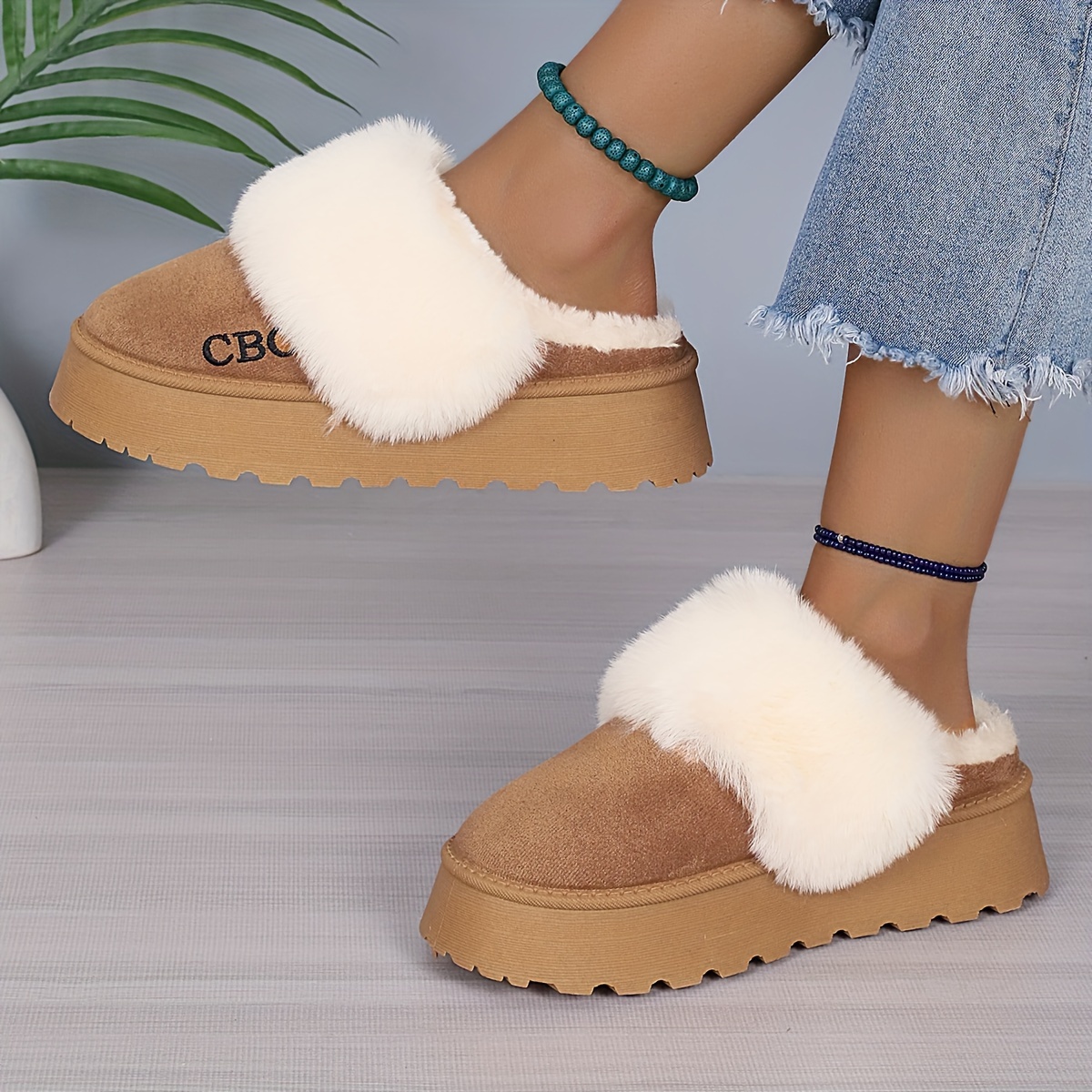 

Women's Fluffy Furry Platform Slippers, Cozy & Warm Closed Toe Backless Shoes, Winter Thermal Indoor Outdoor Slippers