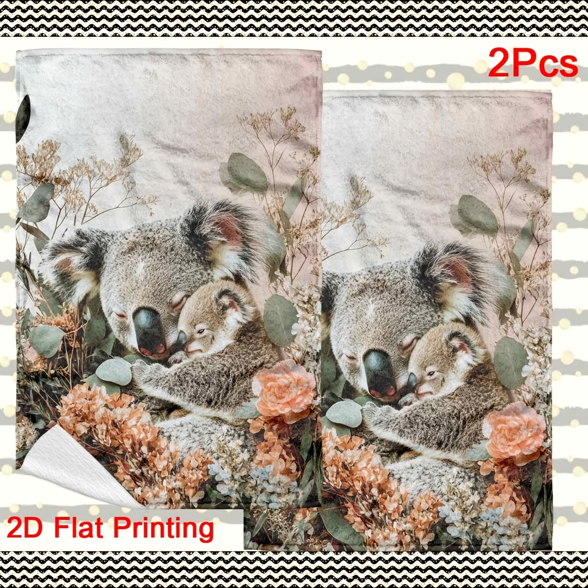TEMU 2pcs Of Koala Mother And Kitchen Towels, Cleaning Cloths, Dishwashing Towels Made Of Polyester Fiber, Festive Scene Cleaning Cloths, Neighbor
