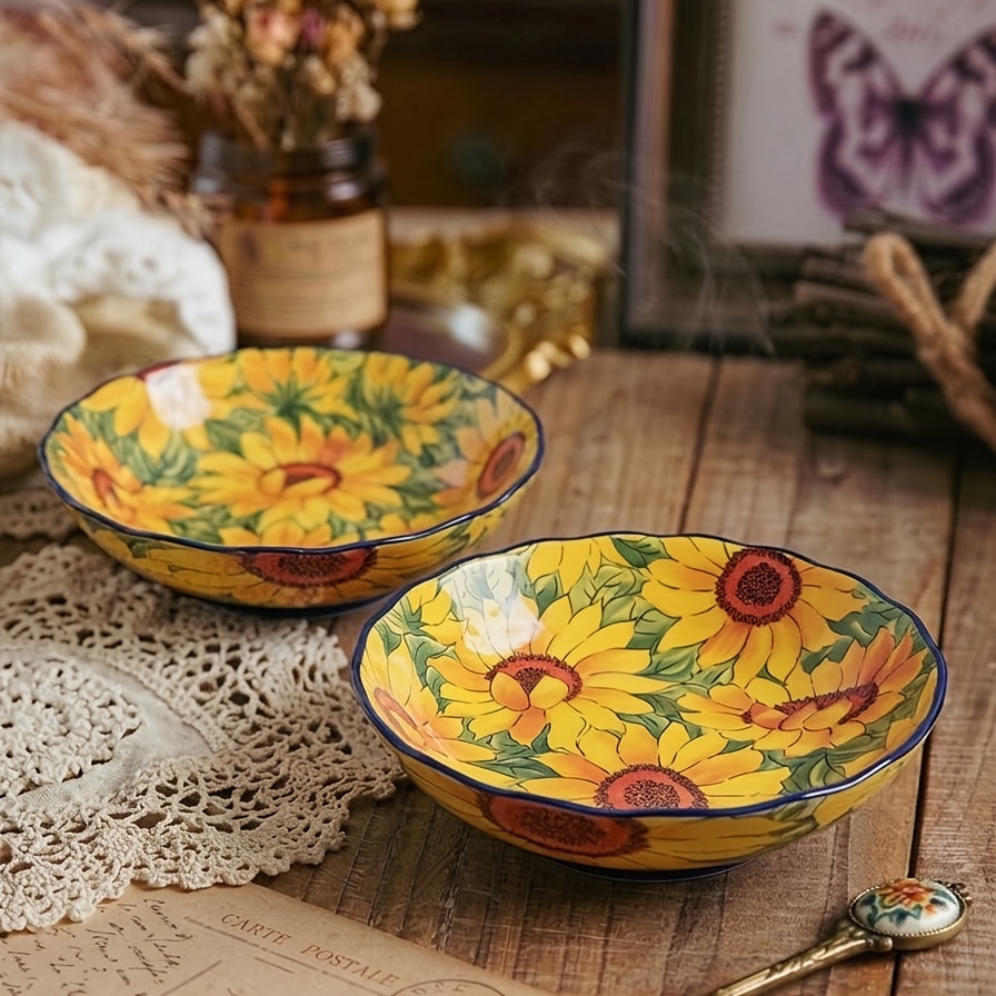 Image of Set Of 2 Ceramic Pasta Bowls, 8 Inches In Diameter, Featuring Lace Edges And An Underglaze End, Perfect For Serving Pasta, Salads, And Main Courses; Safe For Use In Microwaves And Dishwashers