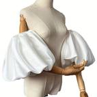 pair of nude sheer sleeve covers bridal dress accessories with satin arm bubble sleeves ruffle 2 elastic short sets for bridesmaids womens minimalist solid color polyester weddings evening parties special occasions formal gown sleeves ideal gift