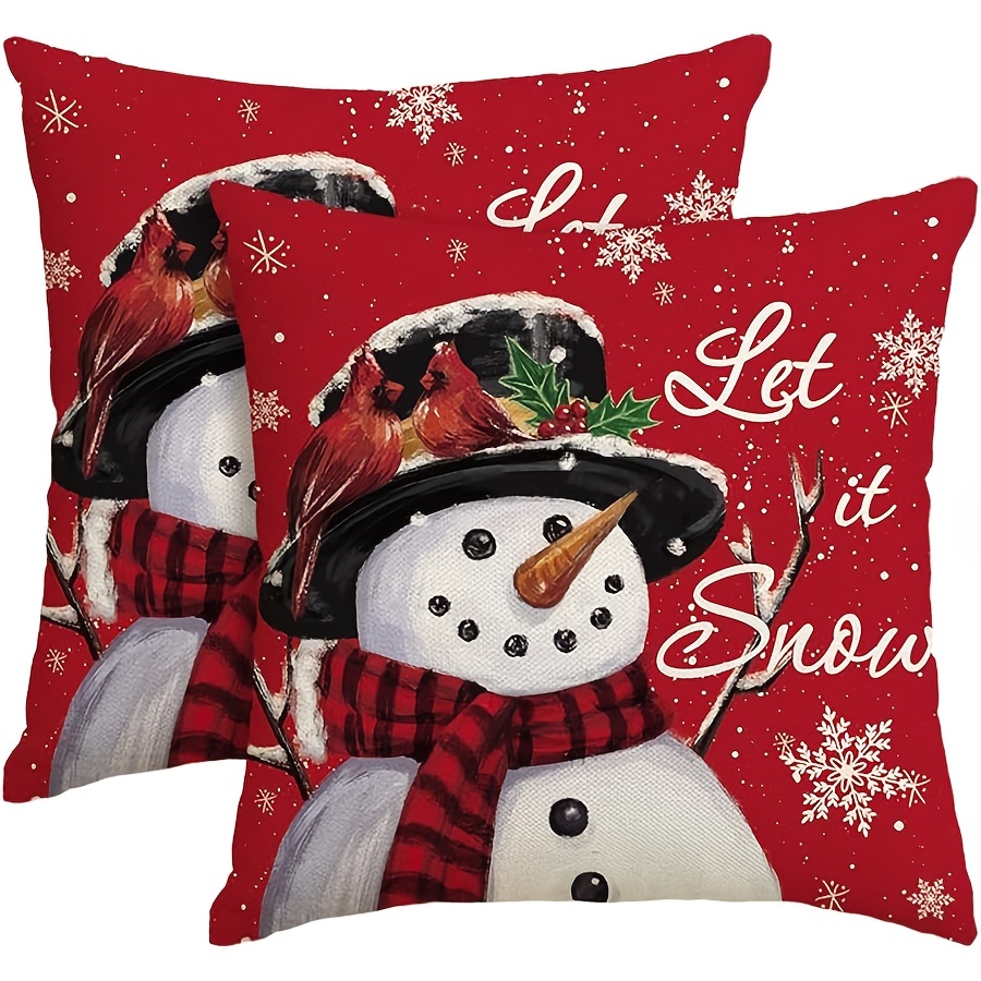 

2- Snowman Christmas Red , 18x18 , , Zippered For Sofa , ,