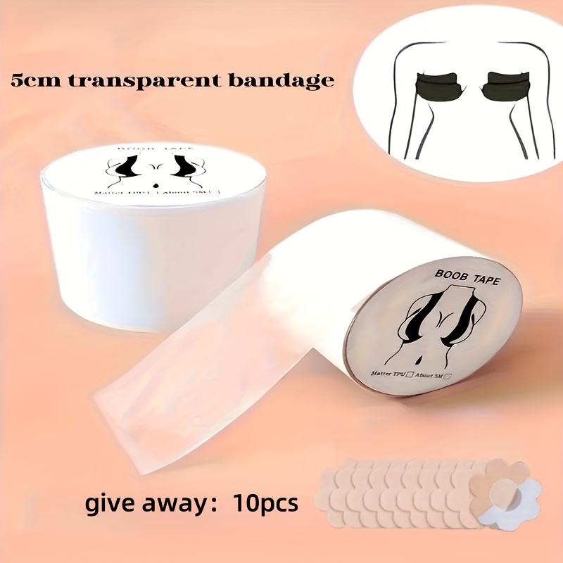 Image of 5cm/1.96 Inches Transparent Elastic Breast Stickers, Breathable, Includes 10 Floral Covers, Designed For Wedding Dresses With Seamless Tape.