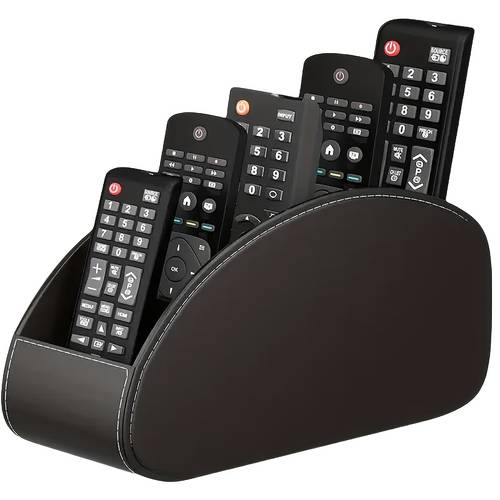 1pc faux leather remote control holder a desktop storage box with 5 compartments suitable for organizing and decorating your desk ideal for tv remotes media controllers office supplies a home open storage box and a household storage container