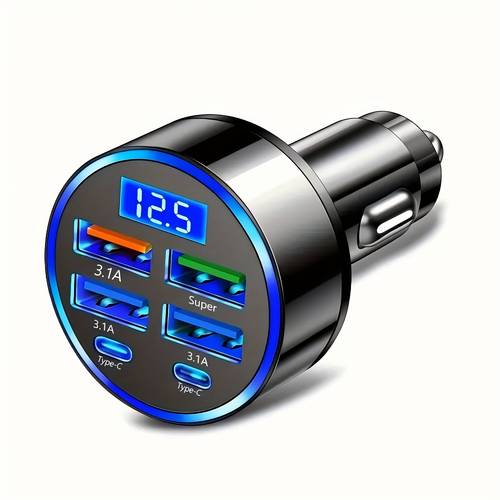 fast charging car adapter with 6 usb c ports and 1a rapid charging works with smartphones tablets and cameras fits 12v or 24v lighter sockets