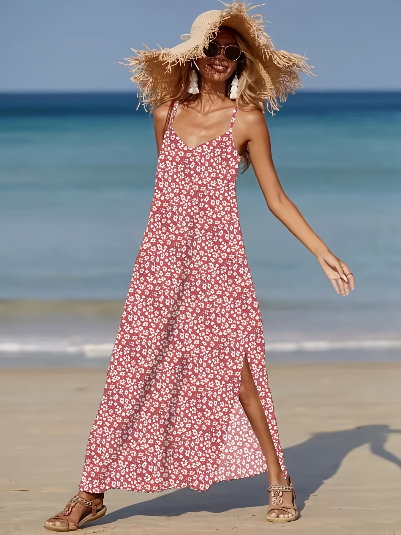 small floral strap long dress | temu Temu Brazil