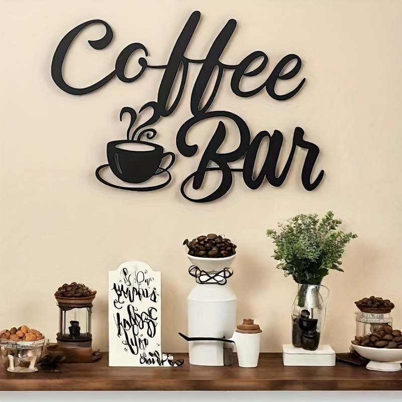 

Rustic Black Metal Coffee Cup Wall Decor Sign, Contemporary Farmhouse Kitchen & Coffee Bar Hanging Plaque, No Electricity Required, Featherless, Versatile For Home Office, Garden, Farmhouse Style