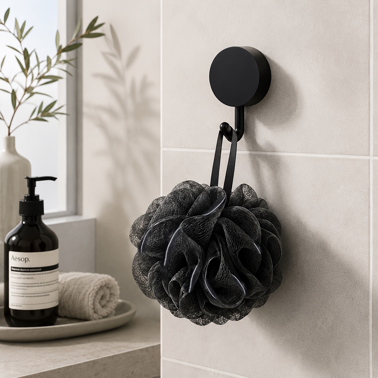 TEMU 2pcs Set: 1 Gradient Black Bath Ball + 1 Hook, Luxurious And Soft Bath Ball, , Exfoliating Shower Tool, Shower Accessory, Gentle Exfoliation,