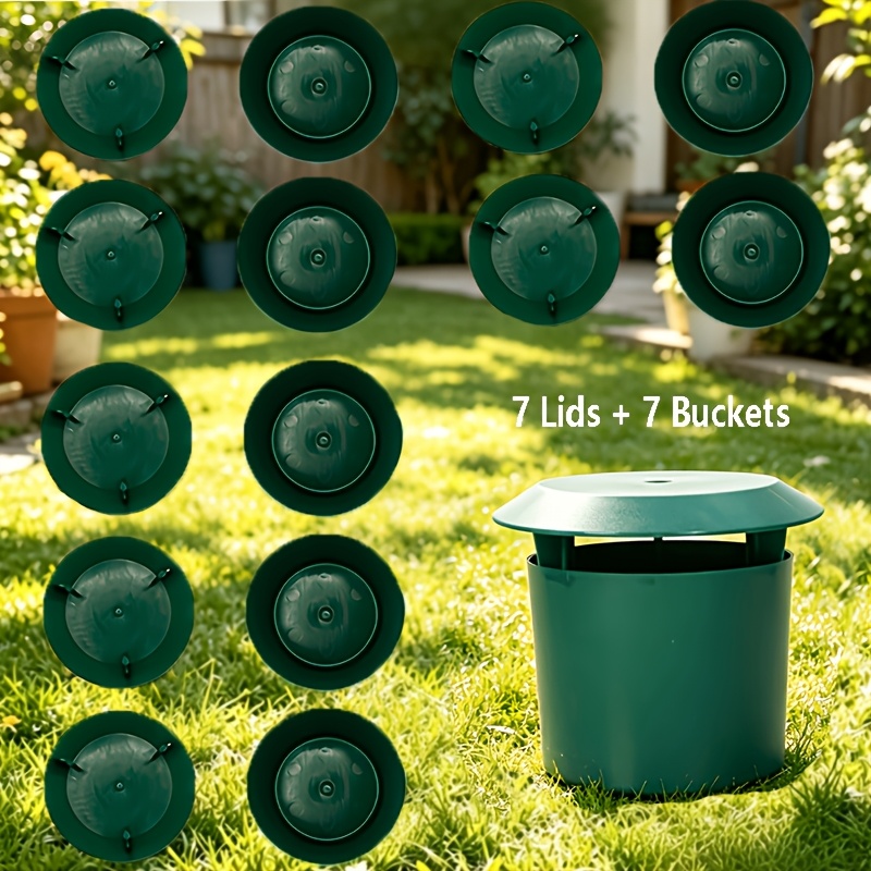 14pcs (7pcs Lids And 7pcs Buckets) Mixed Pack Garden Snail Trap Set, Reusable Plastic Trapping Containers, Suitable For Gardens, Farms, Etc., An And Affordable Pest Control