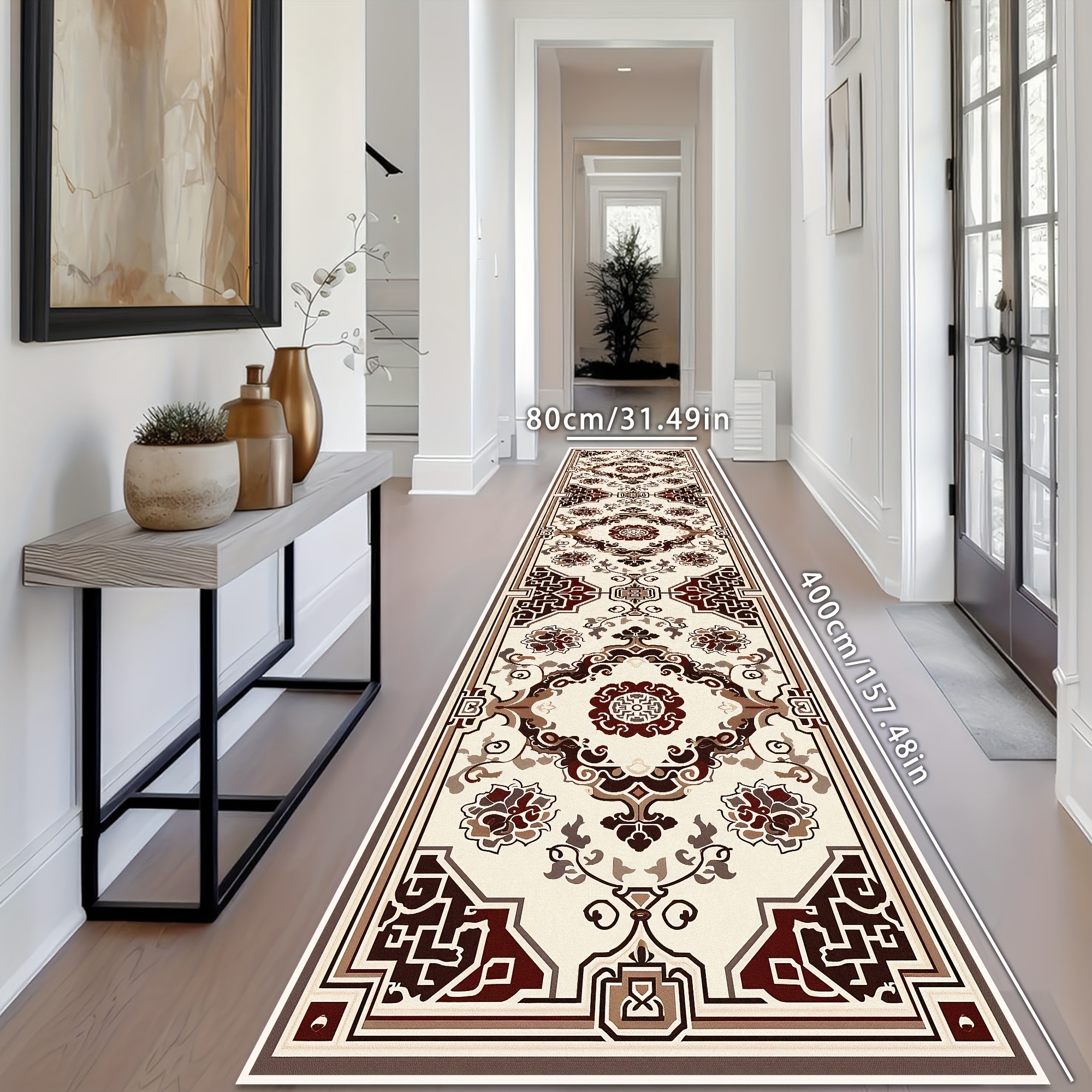 TEMU 1pc Of Bohemian Style Long Carpet, Machine Washable Kitchen Entrance Mat, Soft And Comfortable Bedside Rug For The Bedroom