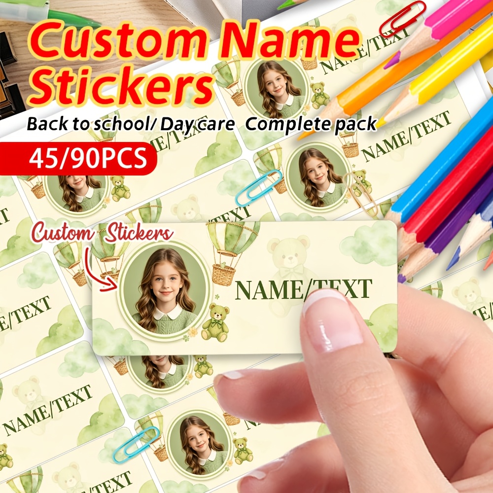 45/90pcs Personalized Little Bear Custom Name Stickers for Back to School