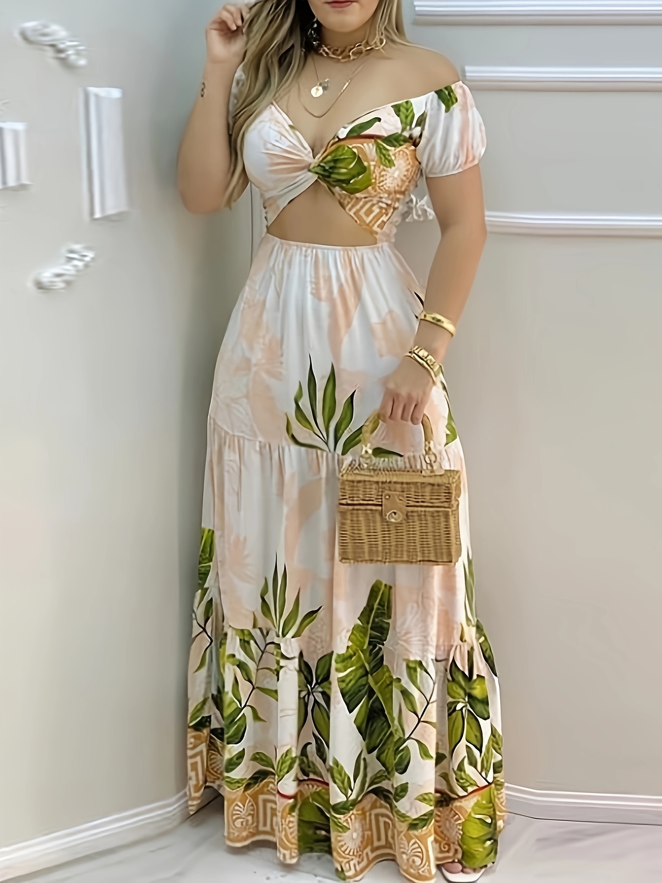 shoulder dress casual v neck maxi dress - Temu
