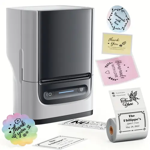 wireless portable mini label printer for home office business usb rechargeable 150 thermal paper rolls included handheld sticker maker for address barcodes size adjustable 40x30mm to 50x80mm no ink or ribbon needed mini printer