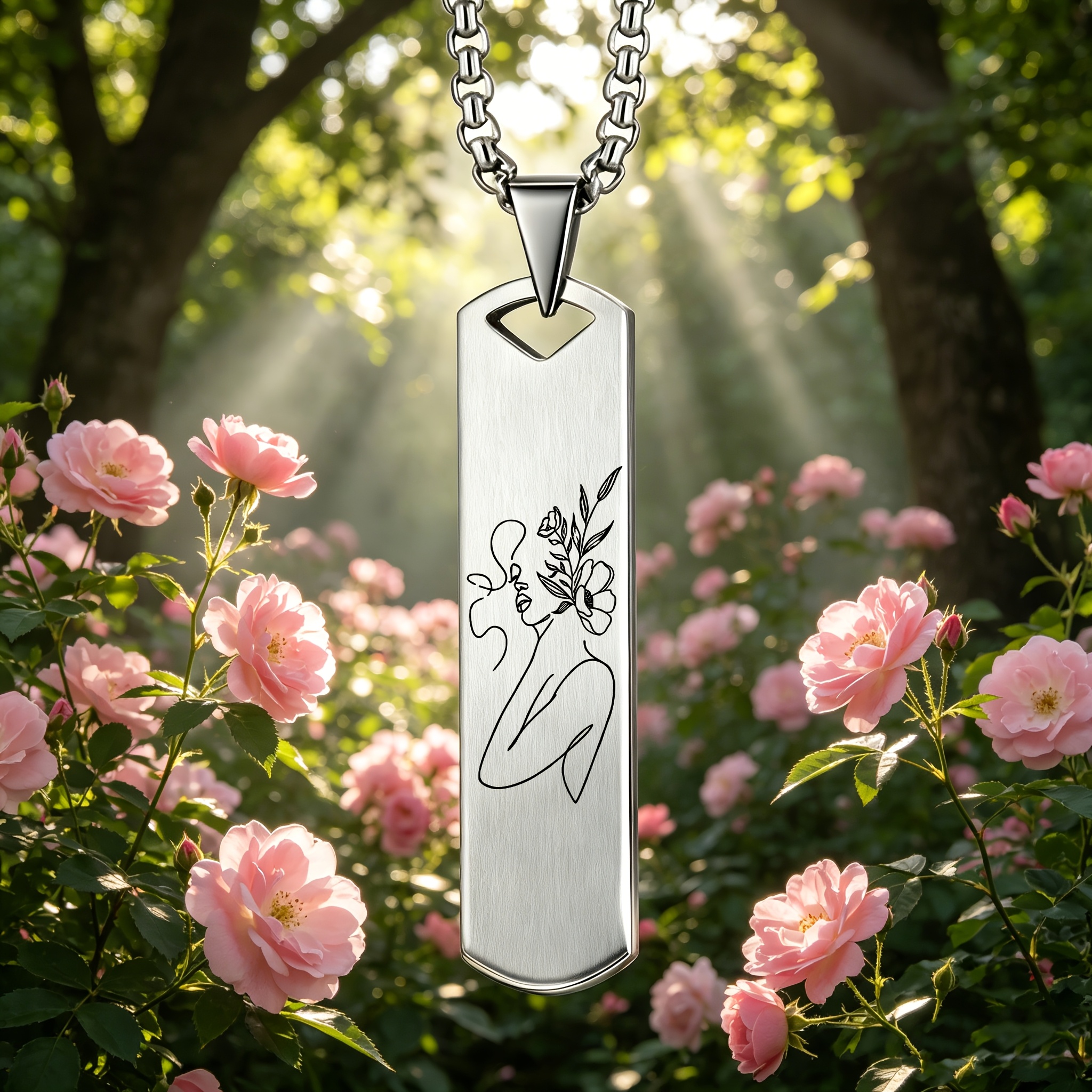 Women's Floral Design Profile Pendant Necklace