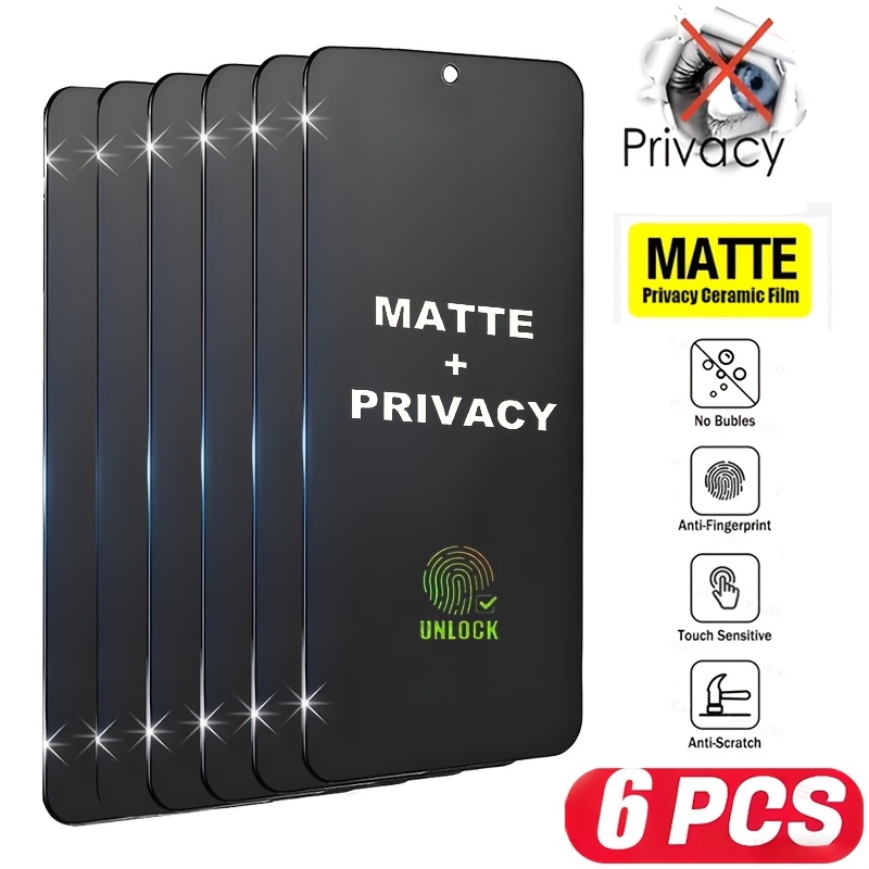 TEMU Lot de 6 films de confidentialité en céramique mat, protecteur d'écran de téléphone à surface dépolie, film souple en TPU, compatible avec for