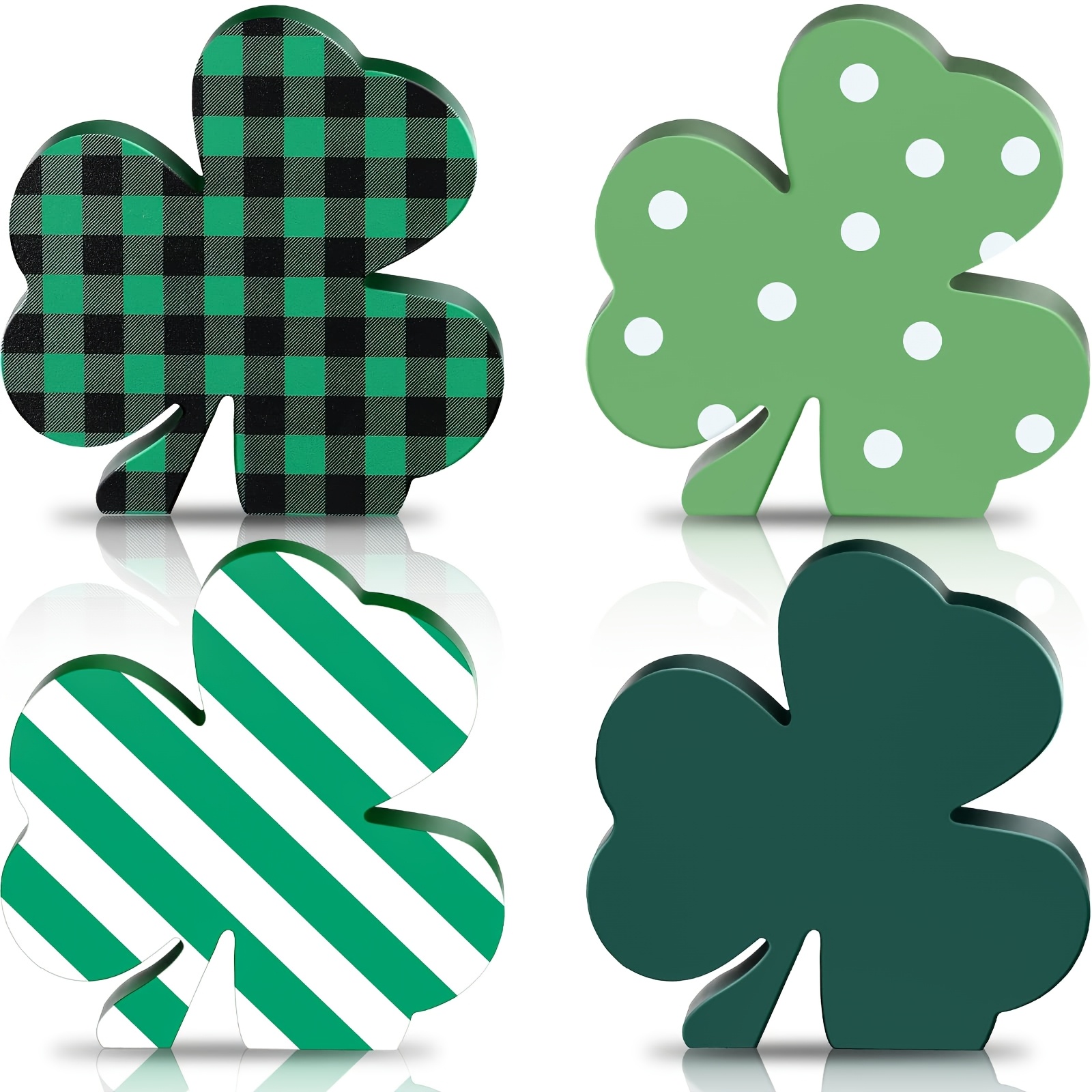 

4pcs Set Of Wooden Shamrock Table Signs - Irish 's Day Decor For Home, Office & Fireplace