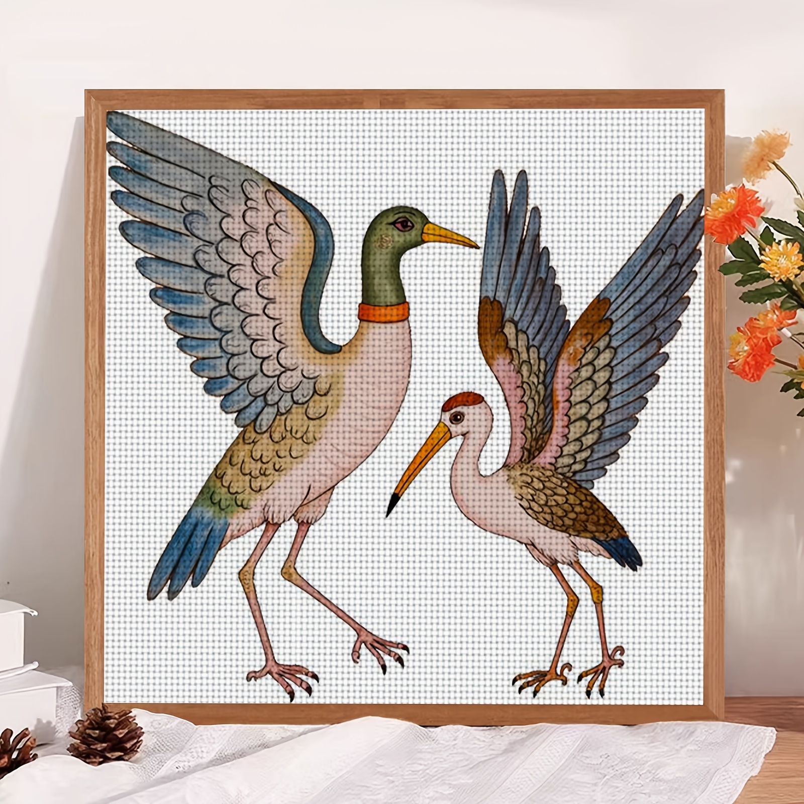 DIY Cross-Stitch Printed Kit 'Two Colorful Birds'