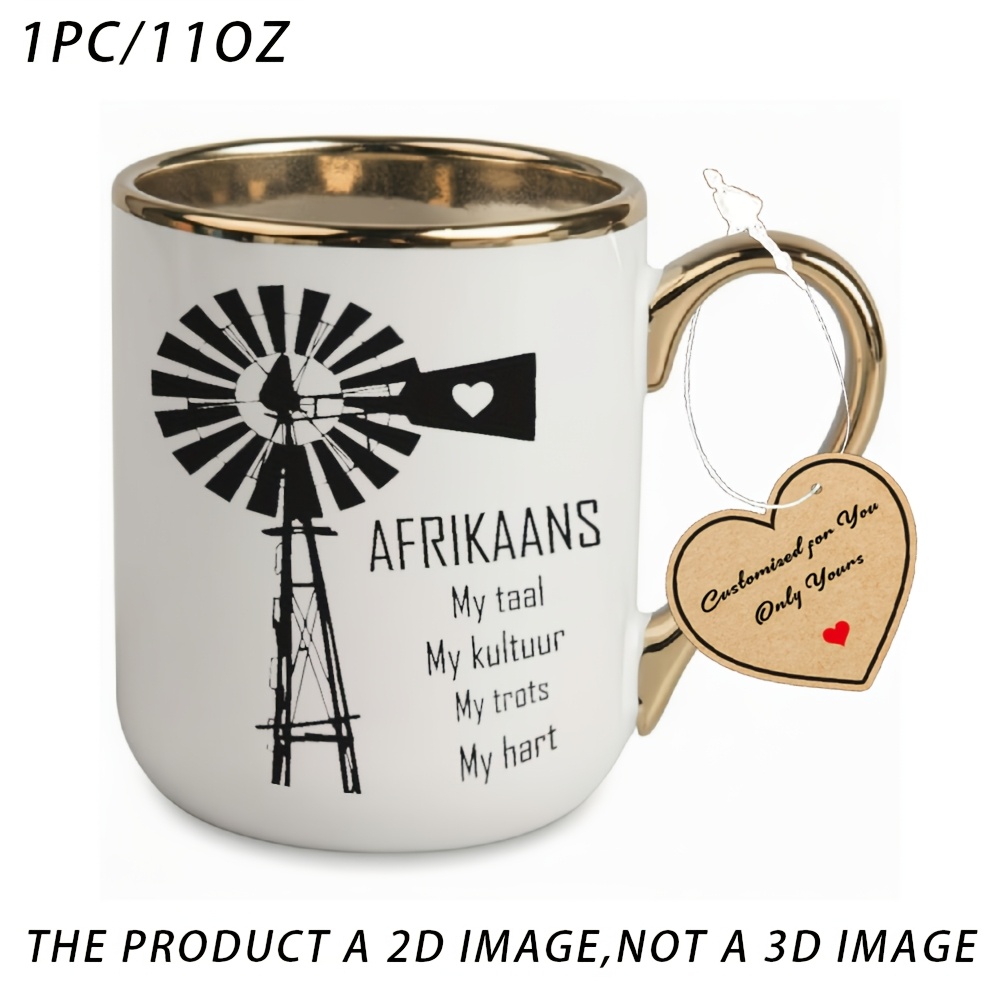 TEMU 1pc, Windmill, Afrikaans White Elegant Coffee Mug, For Restaurant And Business, Water Cups, Drinkware, Birthday Gifts, Gifts For Women, Mens