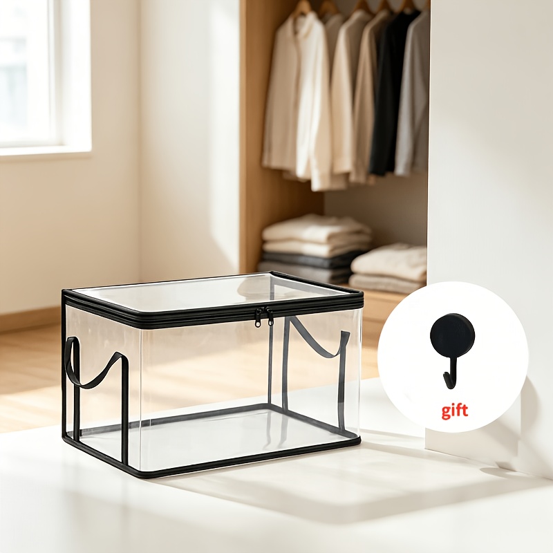 TEMU 2pcs [large Storage Box And Home Hook] Large Capacity Wardrobe Organizer, Suitable For Books, Sweaters, T-shirts, Pants, Scarves, Bedding,
