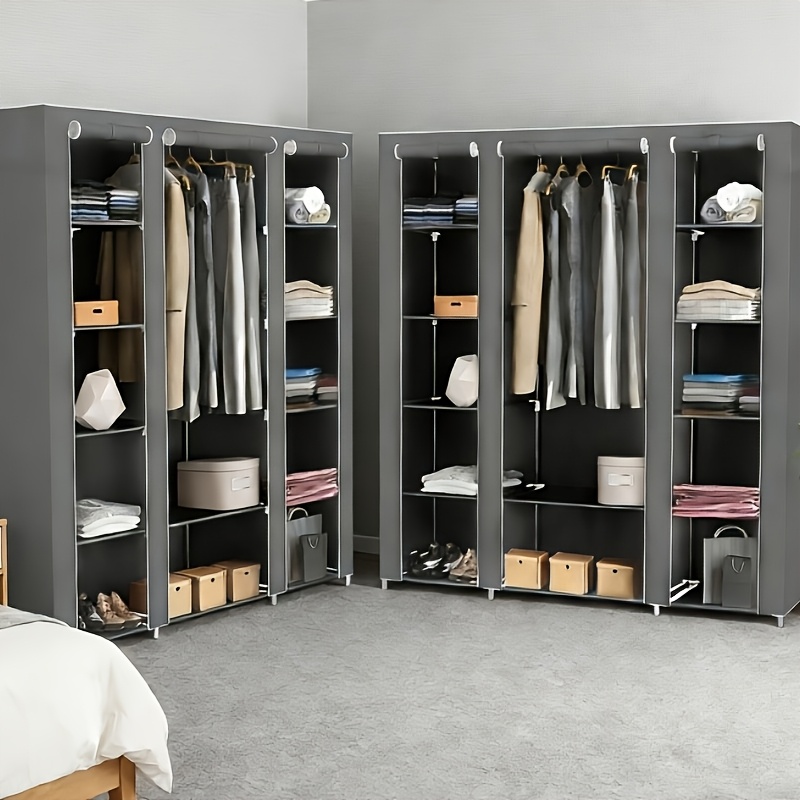 2pcs Modular Wardrobe System With Multi-door Storage - Freestanding Closet Organizer For Student Apartments & Dorms, Grey Fabric Cover, Assembly, Space- 172x134x43cm