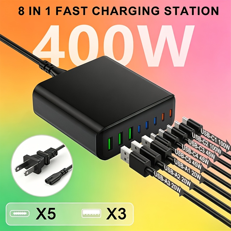 TEMU 400w Usb C Fast Charger Block, Usb Charging Station, 65w Pd Port Fast Charging Station For Multiple Devices, Laptop Wall Charger Compatible With