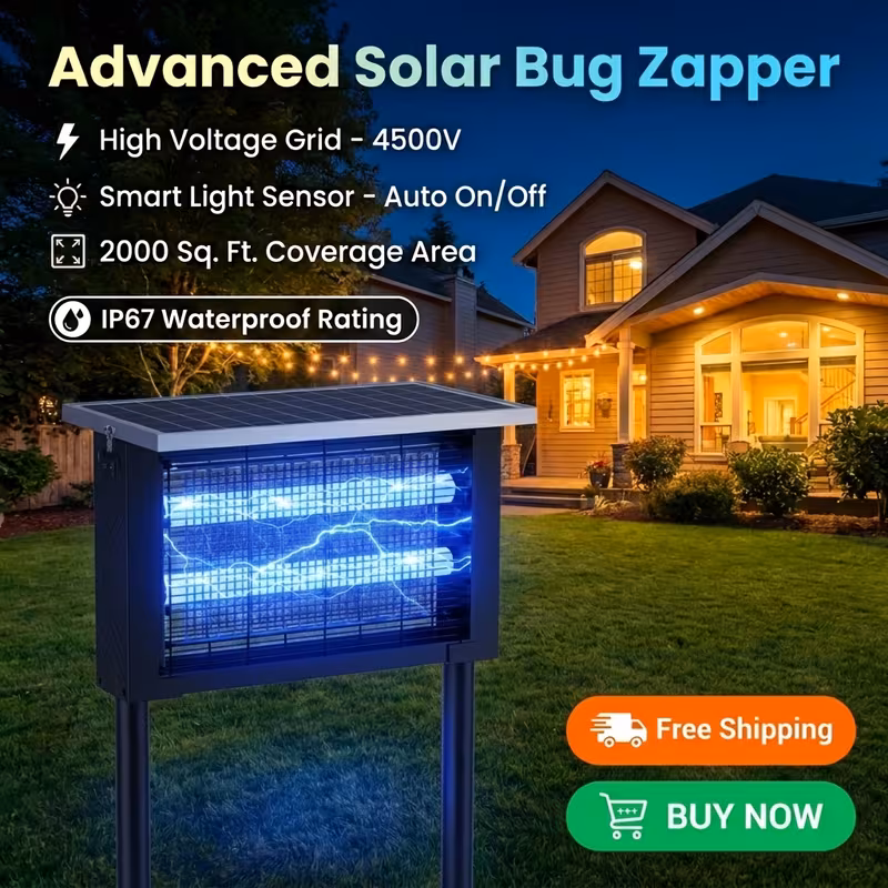 Solar Outdoor Bug Zapper – 4500V Electric Fly Trap with Panel Sensor