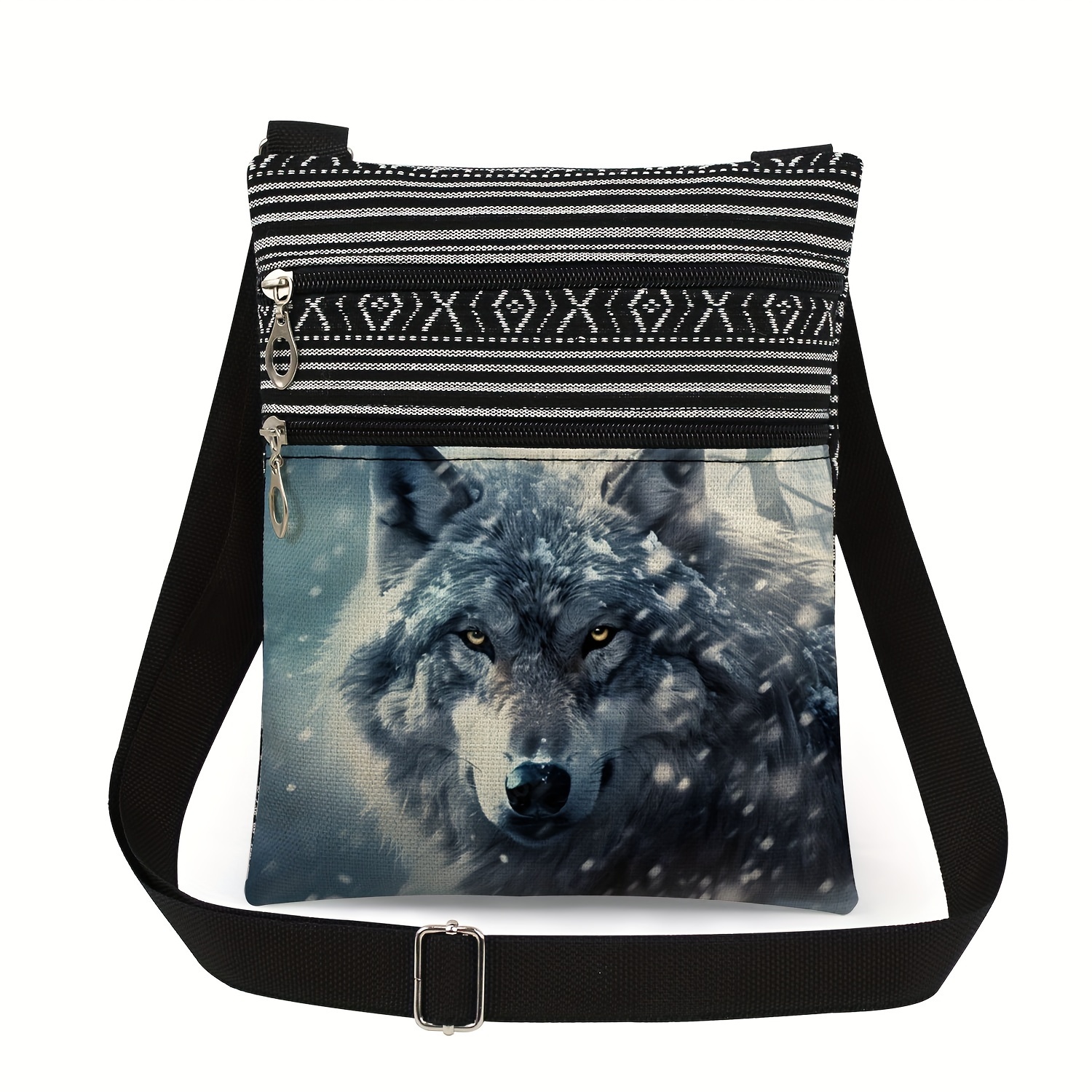 

Ethnic Style Wolf Themed Sling Bag For Men, Lightweight Satchel Bag, Coin Card Phone Storage Bag