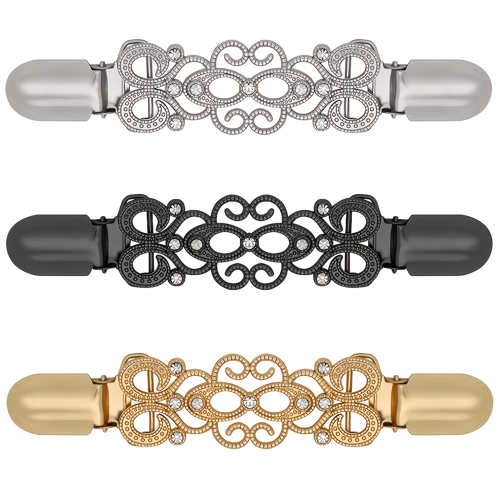 TEMU 3pcs Vintage Sweater Clips, Dress Clips, Back Tie Shawl Cardigan Collar Clips, Waist Tighteners For Dresses And Pants, Metal