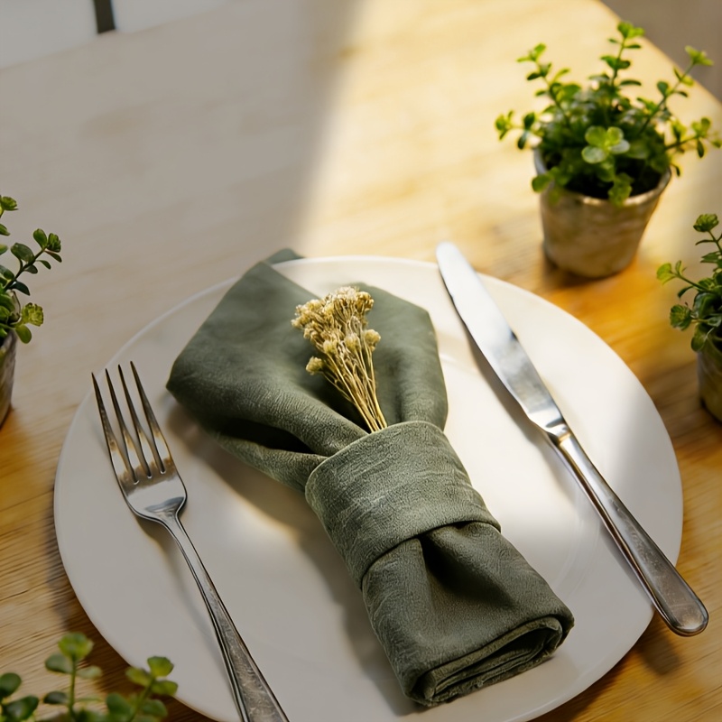 Image of 6pcs Pack Of Solid Linen Napkins, For Table Parties Business Reception And Home Parties Reusable Cloth Napkins
