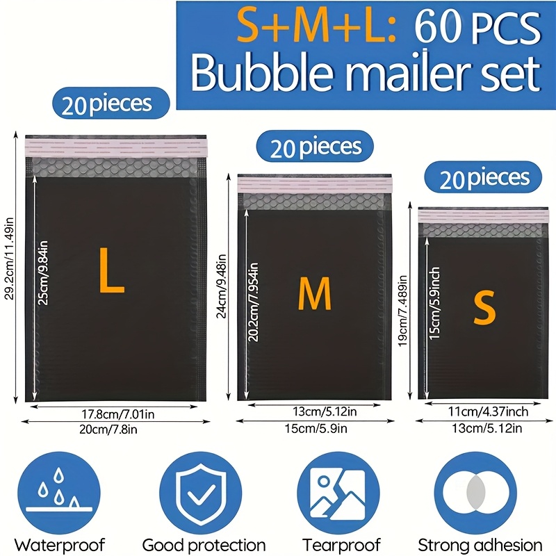 TEMU 60pcs Self-adhesive Thickened Bubble Mailers Suitable For Commercial Use, Self-sealing Shockproof Pouches With Bubble Cushioning For Jewelry,,