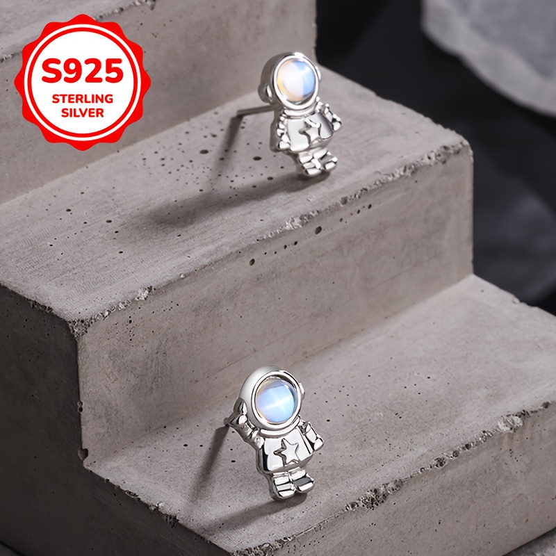 925 Silver Moonstone Astronaut Earrings
