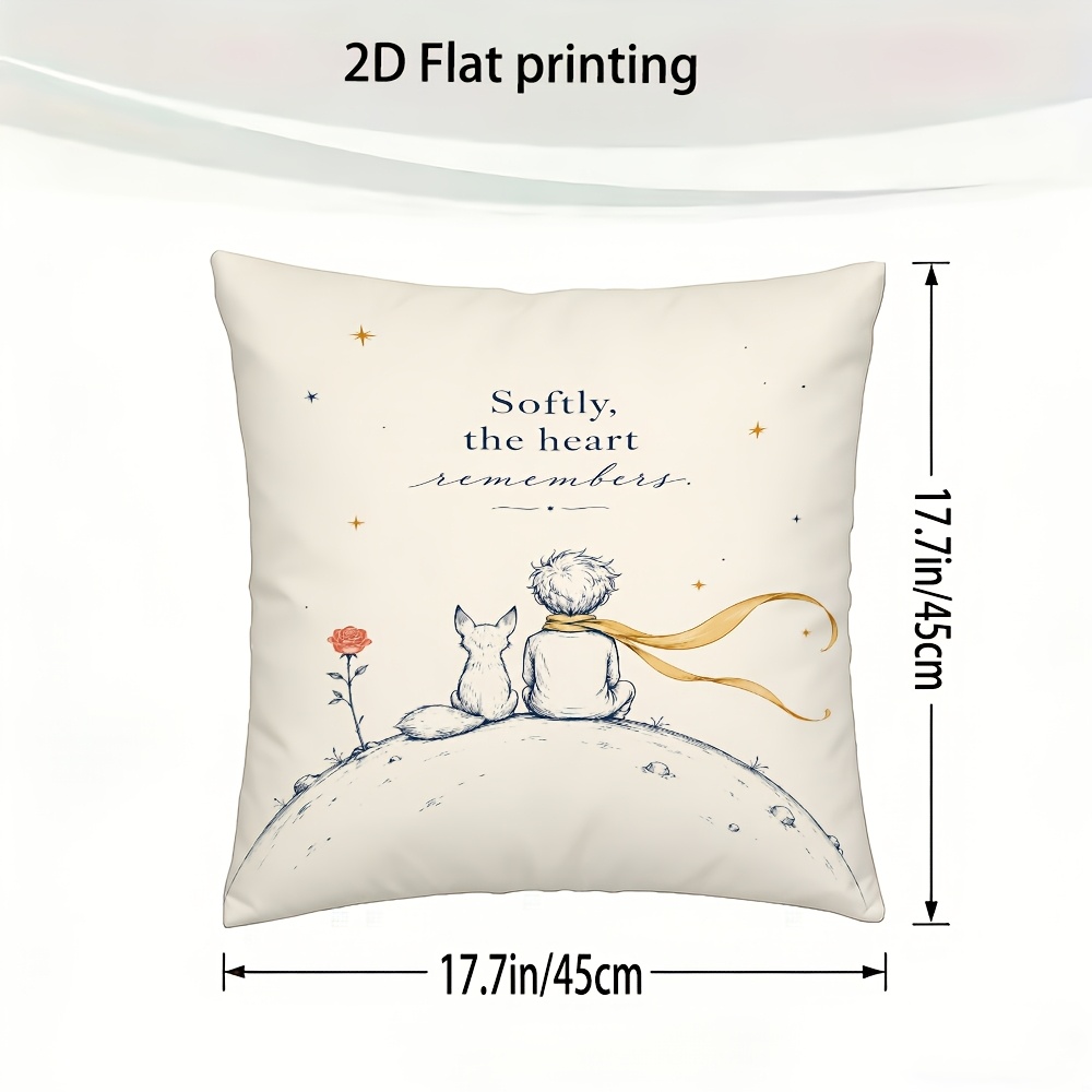 TEMU 1pc The Little Prince Reversible Pillowcase, Approximately 17.7 Inches, Features Designs Of , The Rose, The Moon, And , As Well Quotes From The