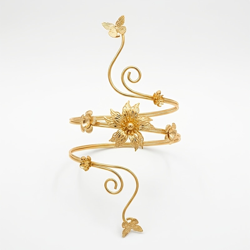 TEMU 1pc Retro Fashion Temperament Elegant Irregular Flower Armband, Bohemian Easy Niche All-match Open Bangle