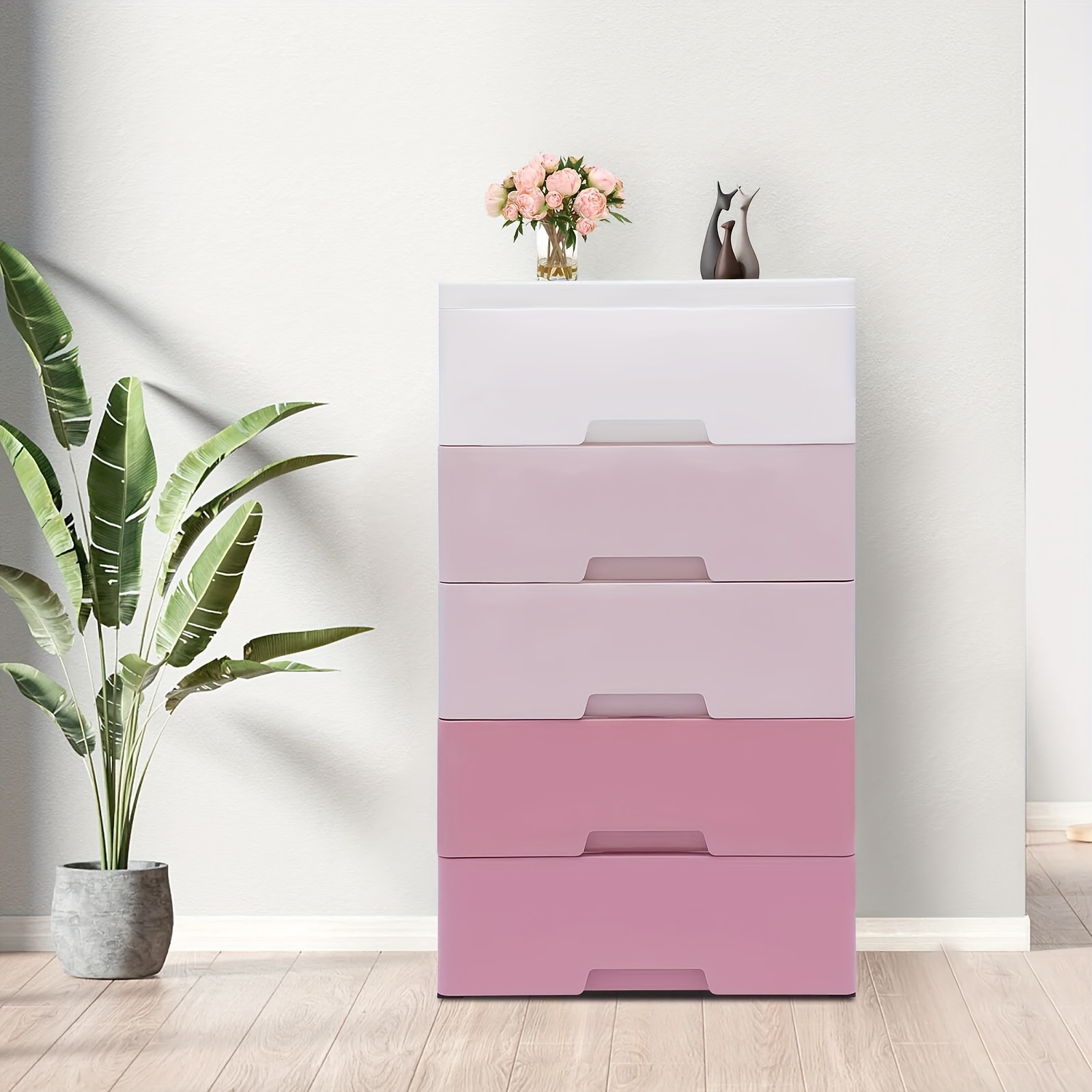 

Cabinet 5 Storage Drawers Bedroom Clothes Toys Storage Set Organizer Gradient Pink