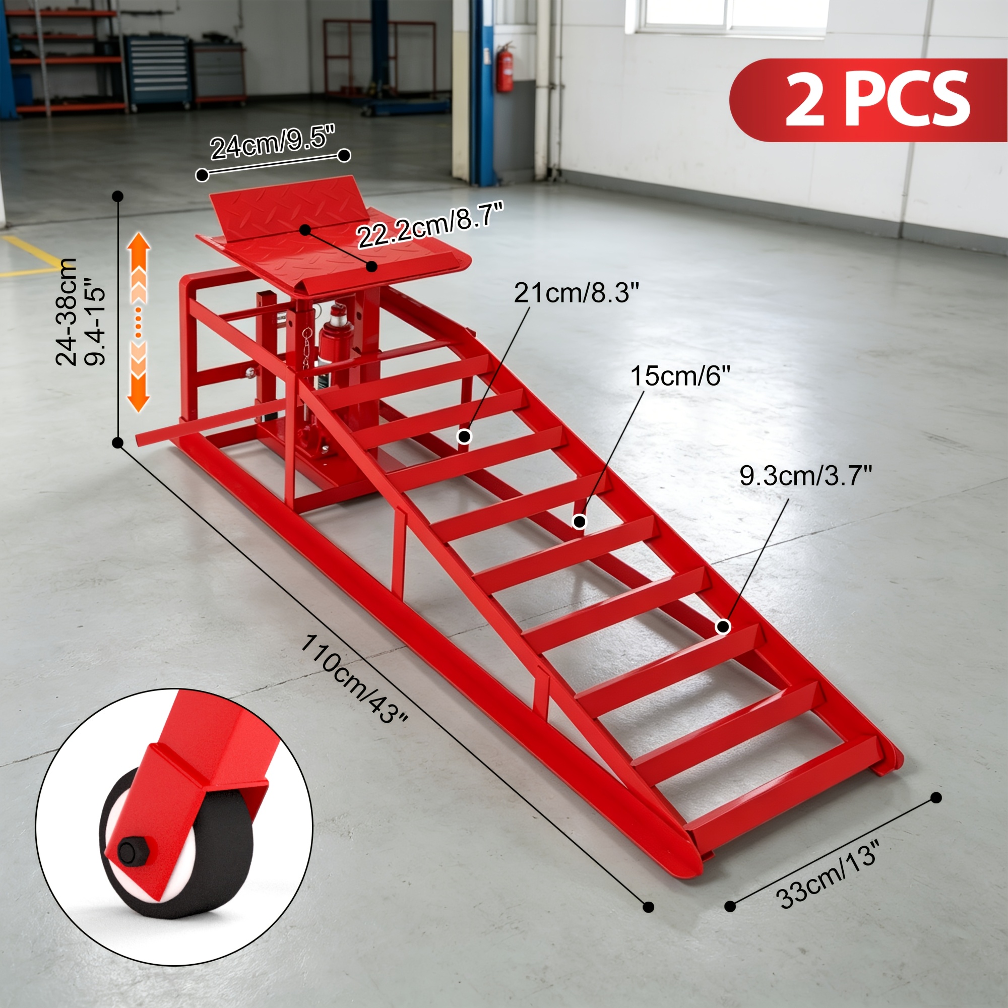 Image of 2pcs Car Ramps, 5 Ton Load Capacity, Portable Mobile Hydraulic Lifting Ramps, Adjustable Lifting Height 23-36cm, Suitable For Home Garage