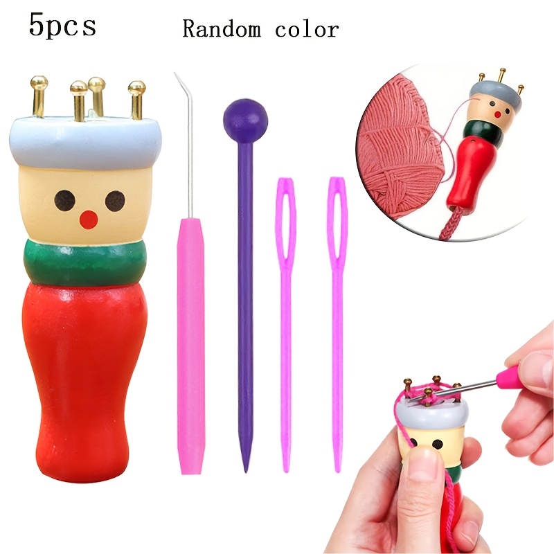 Image of Wooden Crochet Kit - 5pcs Set Of Machines, Crochet Hooks, Needles, And Yarn Weaving Tools For Making Bracelets, Necklaces, And Jewelry Crafts, Hand Knitting Machine - Random Colors