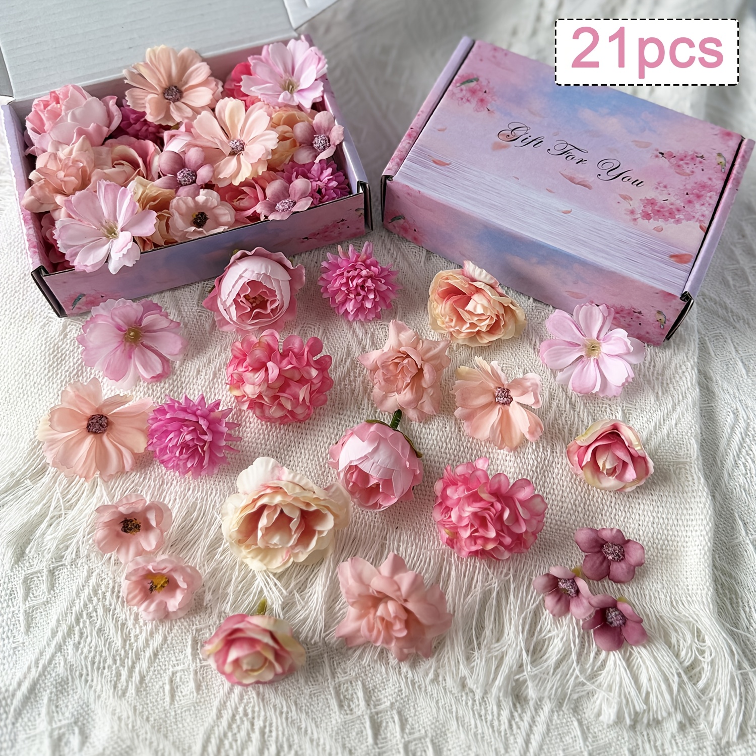 Image of 21pcs Artificial Flower Heads Fake Peony Multicolor Small Faux Silk Flower Heads For Garland Wedding Party Graduation Cap Diy Home Decoration(without Flower Box)