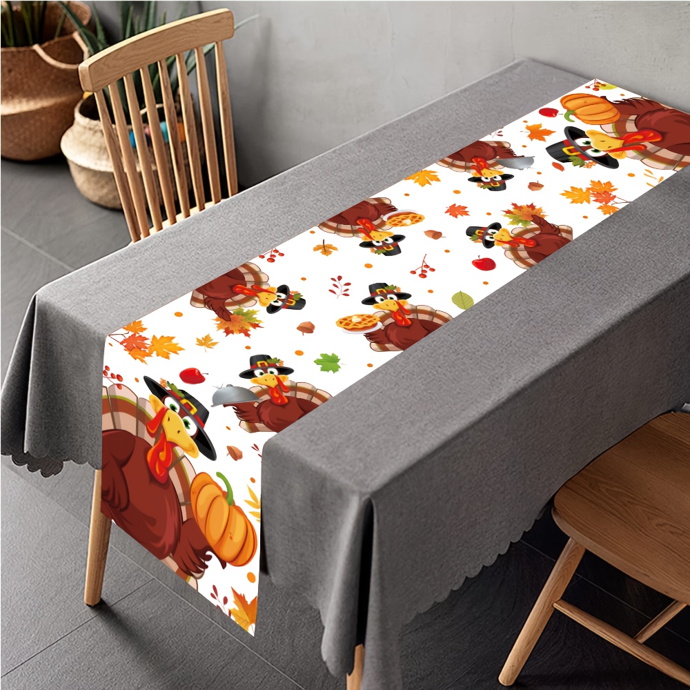 

Thanksgiving Polyester Table Runner – 1pc, Machine Made, Festive Turkey & Maple Leaf Print, For Indoor & Outdoor Party Decor, Holiday Tabletop Accent – 70.8" X 13.8