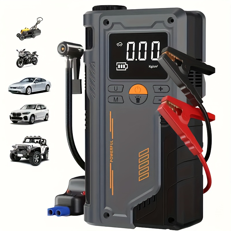 

Portable Car Jump With Air Compressor, 150 Psi Tire Inflator, 12v Bank, 8000mah Lithium Rechargeable, , With Usb Charging For Vehicles