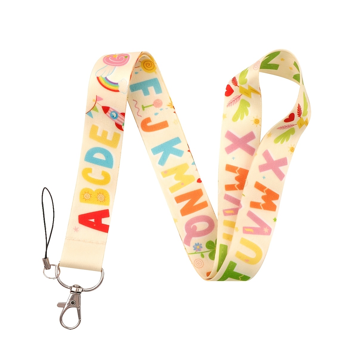TEMU 1 llavero con cordón - Diseño floral colorido con "ABCD", soporte de identificación duradero, adecuado para llaves, tarjetas de crédito y