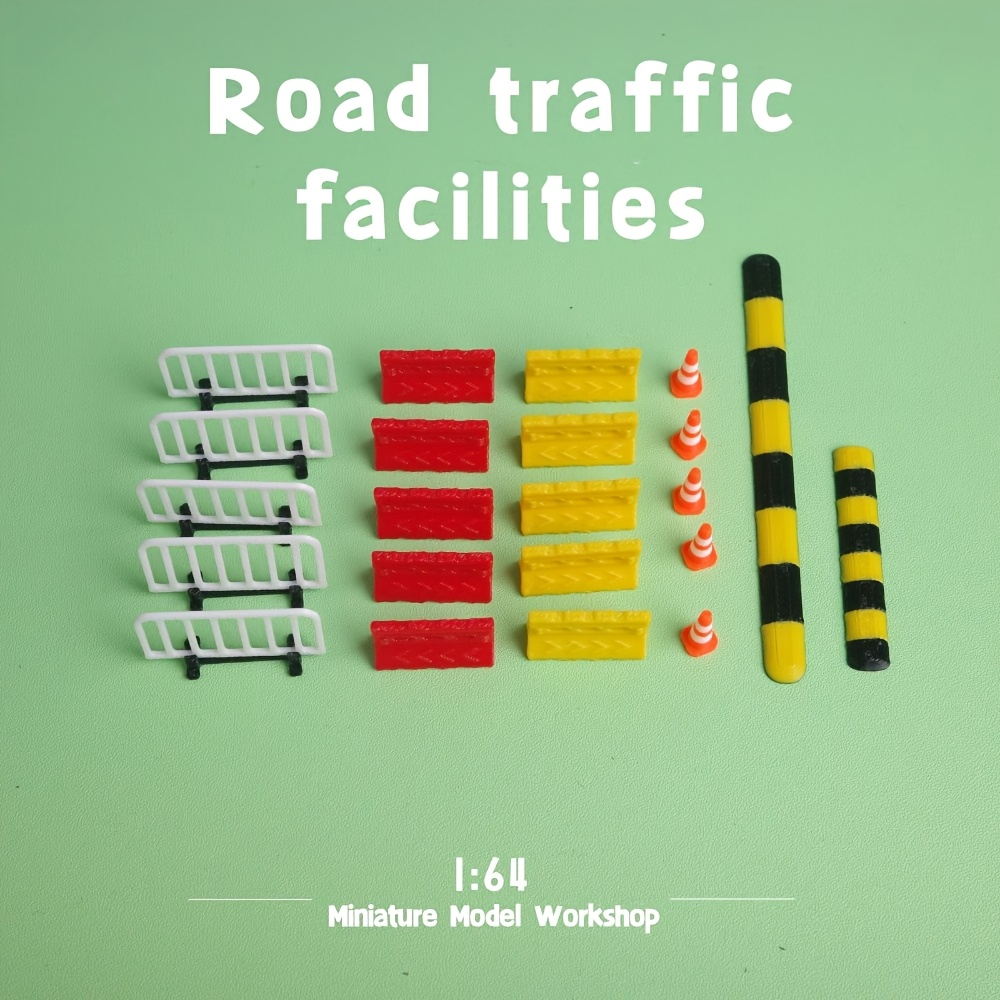 

22pcs Scale Miniature Road Traffic Set - Abs Plastic , Cone Barrels, Water Barriers, , Isolation Belts - Diy Landscape, Creative , Macro Photography Accessories