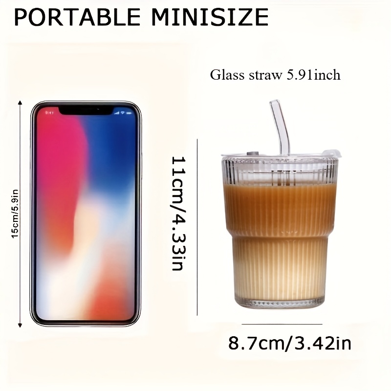 2 4  glass coffee cups with straws and lids 360ml 12 17oz durable drinking glasses   coffee tea milk ideal for home office use holiday gifts couples gift Product details 6
