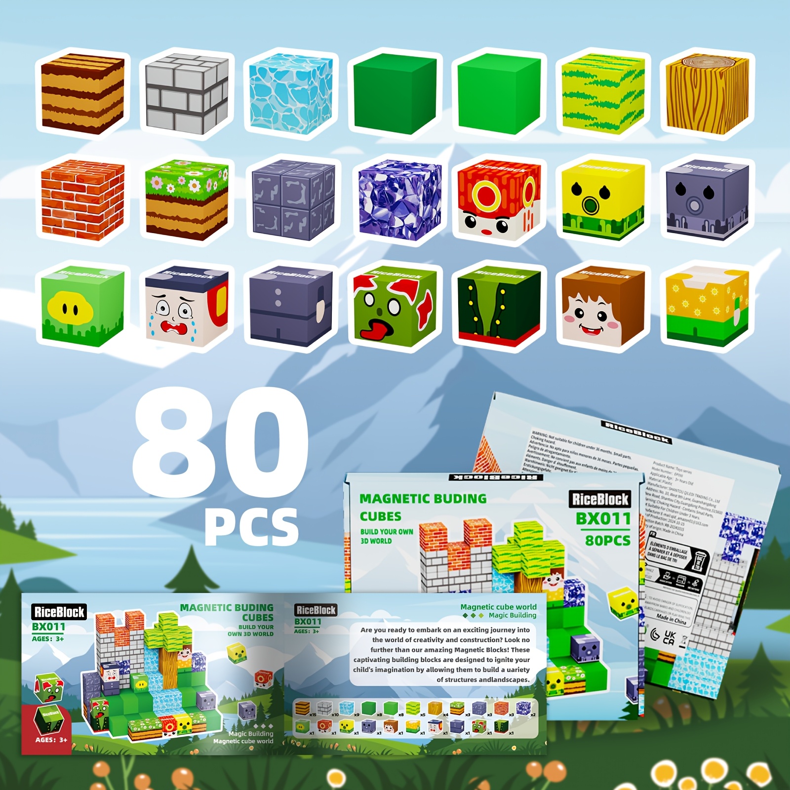 Magnetic Building Blocks - Build Fun Sets, Magnetic Building Blocks for Children STEM Sensory Outdoor Toys, Suitable for Children Aged 3 And Above, 4-6, 6-8, 5-7, 80pcs