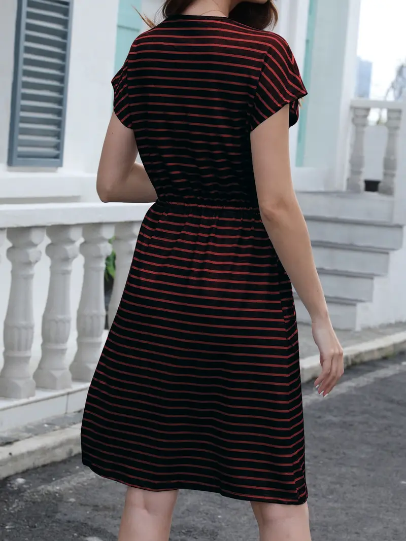 womens red black striped casual dress elastic waist tie - Temu Oman womens red black striped casual dress elastic waist tie - Temu Oman